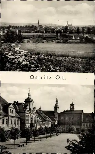 Ak Ostritz in der Oberlausitz Sachsen, Totale, Marktplatz