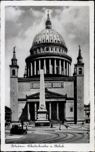 Ak Potsdam, Nikolaikirche u. Obelisk