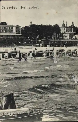 Ak Ostseebad Heringsdorf auf Usedom, Strand, Strandkörbe, Wellen