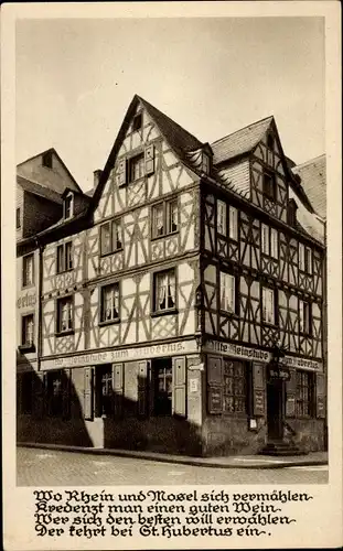 Ak Koblenz, Althistorisches Weinhaus Zum Hubertus, Florinsmarkt, Wein-Gedicht