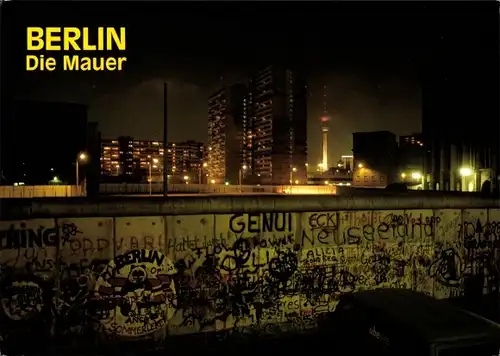 Ak Berlin Mitte, Die Mauer von der Westseite, Nachtaufnahme