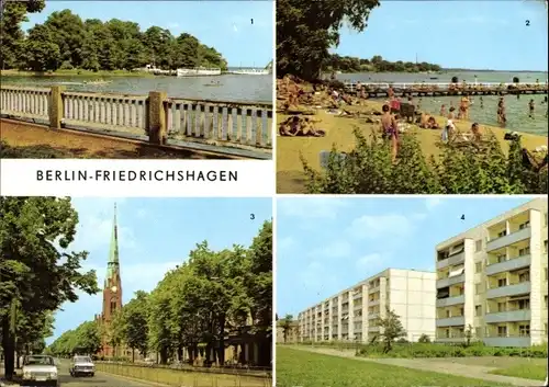 Ak Berlin Köpenick Friedrichshagen, Spreetunnel, Strandbad, Bölschestraße, Aßmannstraße