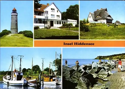 Ak Kloster Insel Hiddensee, Leuchtturm, FDGB-Erholungsheim Hitthim, Fischerhaus, Am Hafen