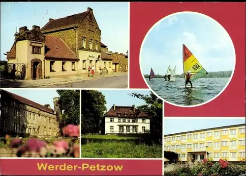 Ak Petzow Werder a.d. Havel, Gaststätte Fontane-Klause, Windsurfing, FDGB Spezialschule E. Schneller
