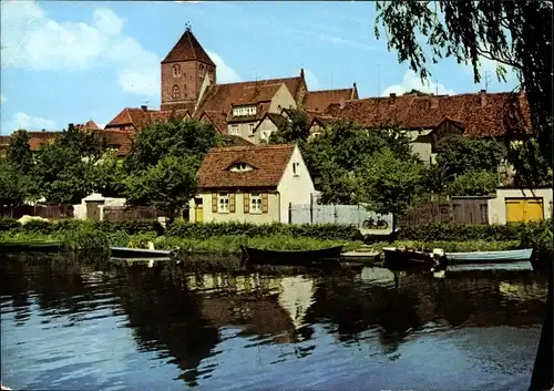 Ak Plau am See Mecklenburg, An der Elde, Panorama, Boote