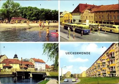 Ak Ueckermünde in Mecklenburg Vorpommern, am Haffbad, Karl Marx Platz, Hafen, Neubauten
