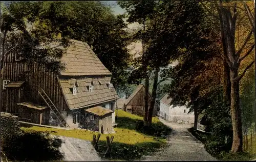 Ak Neuhausen im Erzgebirge, Schloss Purschenstein, Motiv am Walde