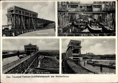 Ak Niederfinow im Barnim, Schiffshebewerk, Gesamtansicht, Blick in den Trog, Odertal