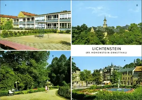 Ak Lichtenstein in Sachsen, Kindergarten im Neubaugebiet, Schloss, Anlagen am Parkschlösschen