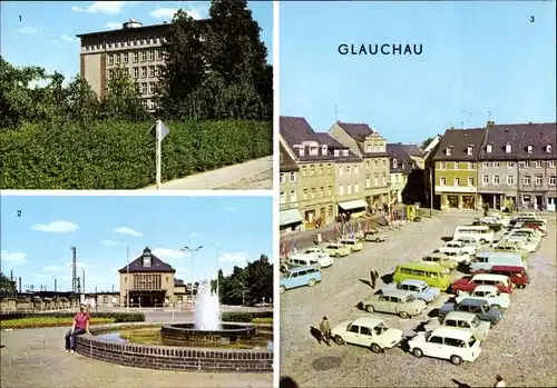 Ak Glauchau in Sachsen, Ingenieurschule für Anlagenbau, Am Bahnhof, Markt