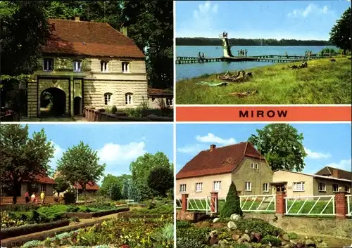 Ak Mirow in Mecklenburg, Torhaus des Schlosses, Freibad am Mirower See, Fritz-Reuter-Str.