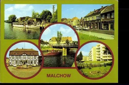 Ak Malchow in Mecklenburg, Dampferanlegestelle, Lange Straße, Rathaus, Drehbrücke, Neubaugebiet