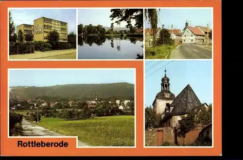 Ak Rottleberode Südharz, Polytechnische Oberschule, Schlossteich, Hauptstraße, Kirche