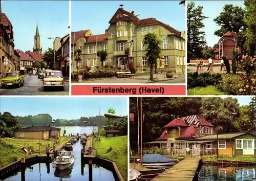 Ak Fürstenberg an der Havel, Ernst-Thälmann-Straße, Rathaus, Park des Friedens, Havelschleuse