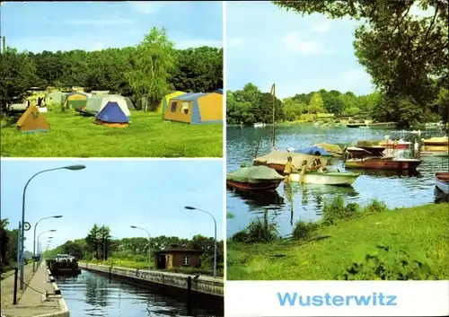 Ak Wusterwitz in Brandenburg, Campingplatz, Schleuse am Plauer Kanal, Großer Wusterwitzer See