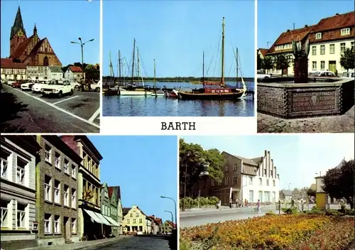Ak Barth an der Ostsee, Markt, An der Mole, Brunnen, Ernst Thälmann Straße, Parkanlage Dammstr.