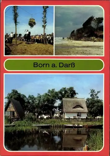 Ak Born auf dem Darß, Tonnenreiten, Weststrand, Am kleinen Hafen