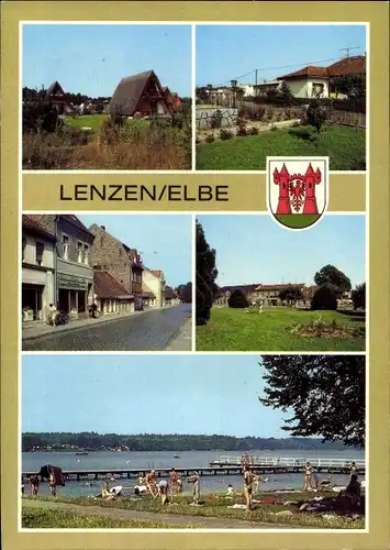 Ak Lenzen an der Elbe Prignitz, Finnhütten, Bungalows am Hechtfurt, Wilhelm-Pieck-Straße, Am Brink