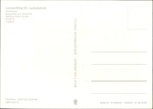 Ak Lenzen an der Elbe Prignitz, Finnhütten, Bungalows am Hechtfurt, Wilhelm-Pieck-Straße, Am Brink