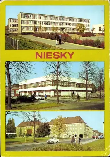 Ak Niesky in der Oberlausitz, Herbert Balzer Oberschule, Kulturhaus, Zinzendorfplatz, HOG Pizza