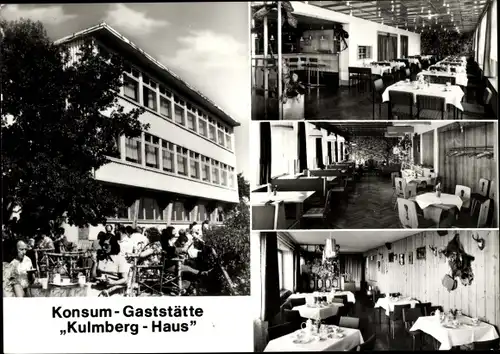 Ak Dorfkulm Unterwellenborn in Thüringen, Konsum-Gaststätte Kulmberg-Haus, Gnomenbar