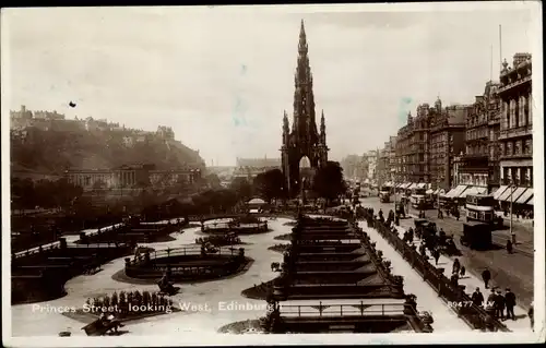 Ak Edinburgh Schottland, Princes Street, looking West