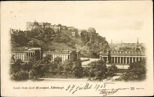 Ak Edinburgh Schottland, Castle from Scott Monument