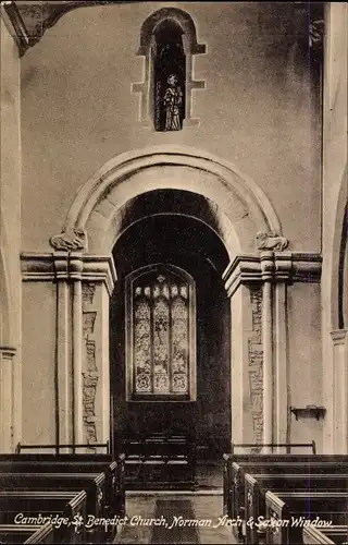 Ak Cambridge East England, St. Benedict Church, Norman Arch and Saxon Window