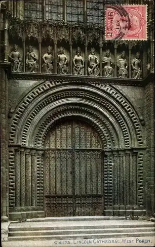 Ak Lincoln Lincolnshire England, Cathedral, West Porch