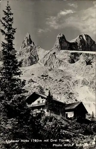 Ak Tschagguns in Vorarlberg, Lindauer Hütte mit Drei Türme