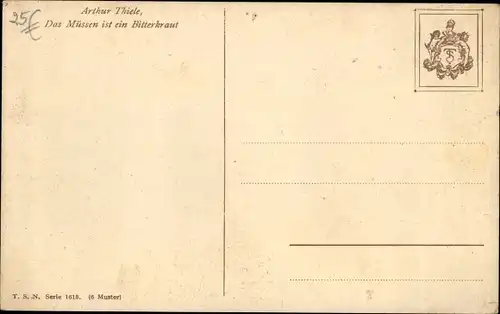 Künstler Ak Thiele, Arthur, Das Müssen ist ein Bitterkraut, Vermenschlichte Hunde