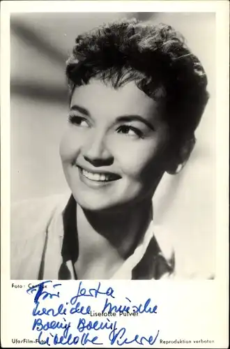 Ak Schauspielerin Liselotte Pulver, Portrait, Autogramm