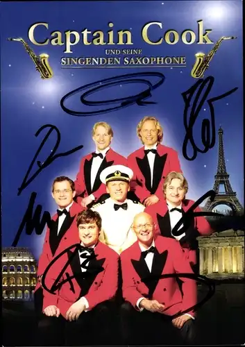 Ak Musikgruppe Captain Cook und seine singenden Saxophonisten, Autogramme