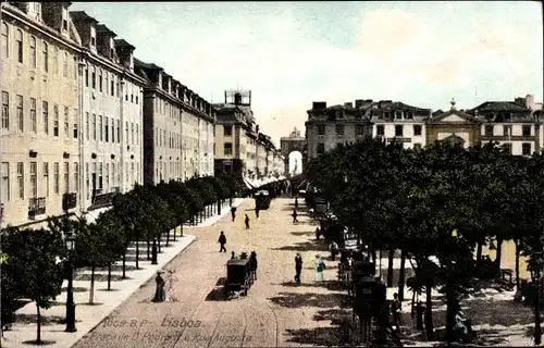 Ak Lisboa Lissabon Portugal, Praca de D. Pedro IV e Rua Augusta