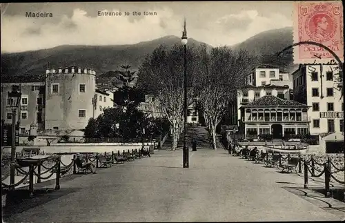 Ak Insel Madeira Portugal, Eingang zur Stadt, Hafenpromenade, Gebäude