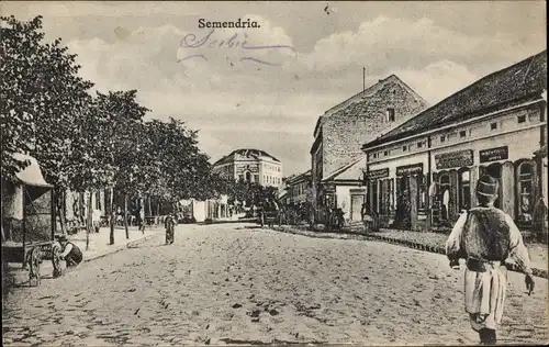 Ak Semendria Serbien, Blick in die Ortschaft, Geschäfte