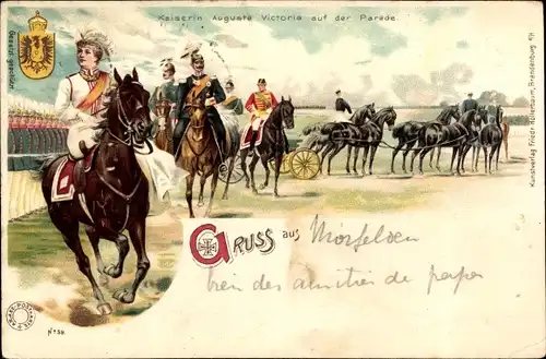 Litho Kaiserin Auguste Viktoria zu Pferd bei der Parade