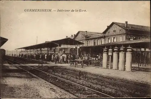 Ak Germersheim am Rhein, Intérieur de la gare, Bahnhof, Bahnsteig