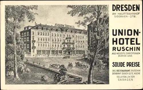 Ak Dresden Altstadt, Union-Hotel Ruschin, Sidonien Straße