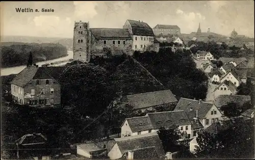 Ak Wettin an der Saale, Totalansicht, Wohnhäuser