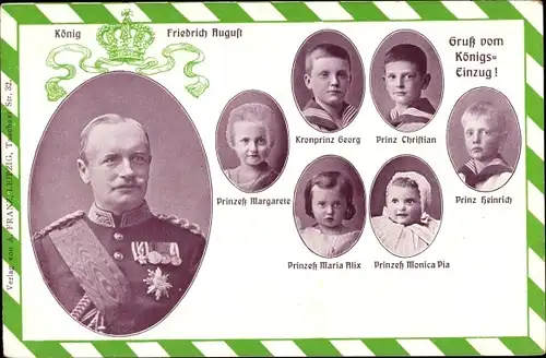Passepartout Ak König Friedrich August III. und seine Kinder, Kronprinz Georg, Prinz Christian