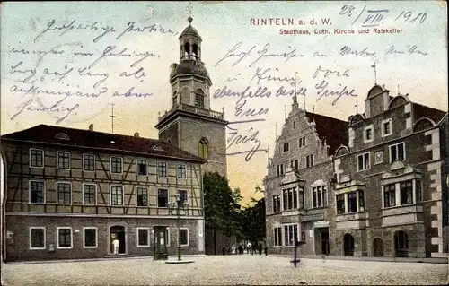 Ak Rinteln an der Weser, Stadthaus, Luth. Kirche und Ratskeller