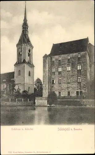 Ak Dresden Schönfeld Weißig, Schloss und Kirche