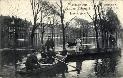 Ak Purmerend Nordholland Niederlande, Hochwasser 1916, Heerengracht