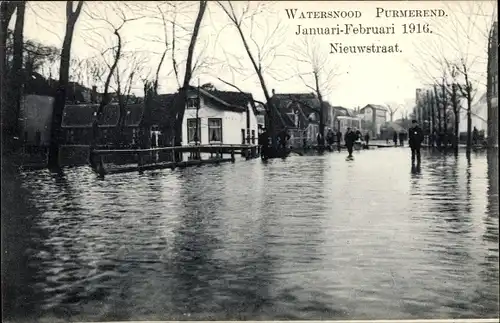 Ak Purmerend Nordholland Niederlande, Hochwasser 1916, Nieuwstraat