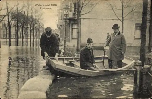 Ak Purmerend Nordholland Niederlande, Hochwasser 1916, Boot