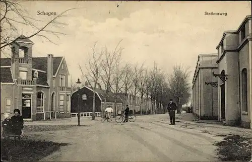 Ak Schagen Nordholland Niederlande, Stationsweg