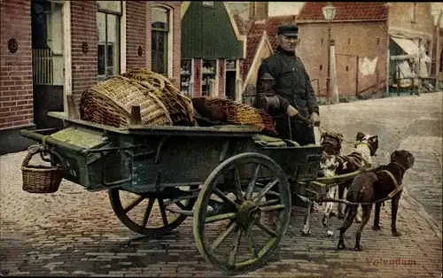 Ak Volendam Nordholland Niederlande, Hundekarren, Körbe