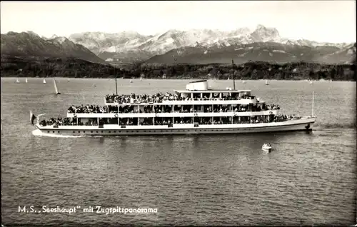 Ak MS Seeshaupt mit Zugspitzpanorama, Starnberger See