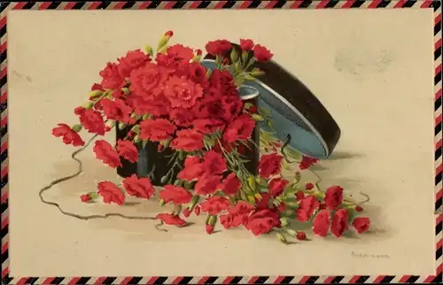 Künstler Litho Ankelmann, Schachtel mit Nelken
